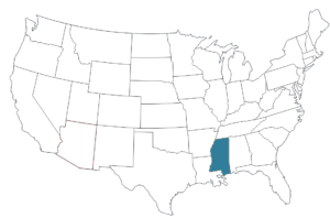 Karte der USA, Markierter Bundesstaat: Mississippi