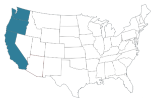 Karte der USA mit den Bundesstaaten der Westküste