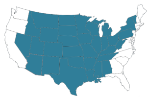 Karte der USA mit den Bundesstaaten jenseits der Küsten.